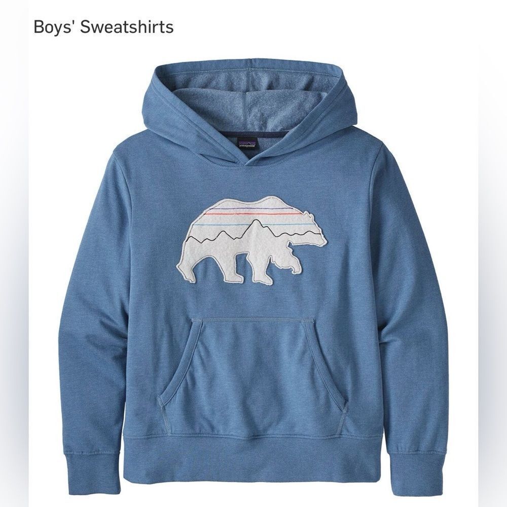 Patagonia Blue Hoodie with Bear Graphic Sz Youth L 10/12